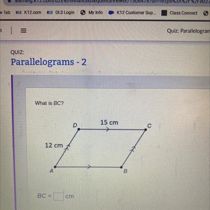 What is BC? 15 cm D с 12 cm А B BC = cm-example-1