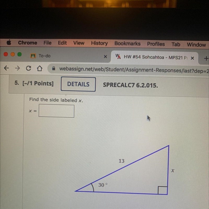 Find the side labeled x. help please-example-1