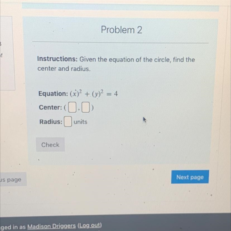 Find the center and radius-example-1