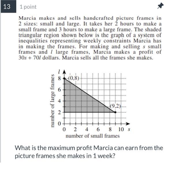 What is the maximum profit Marcia can earn from the picture frames she makes in 1 week-example-1