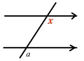 The angle marked a = 123°. Work out the angle marked x. The diagram is not drawn accurately-example-1