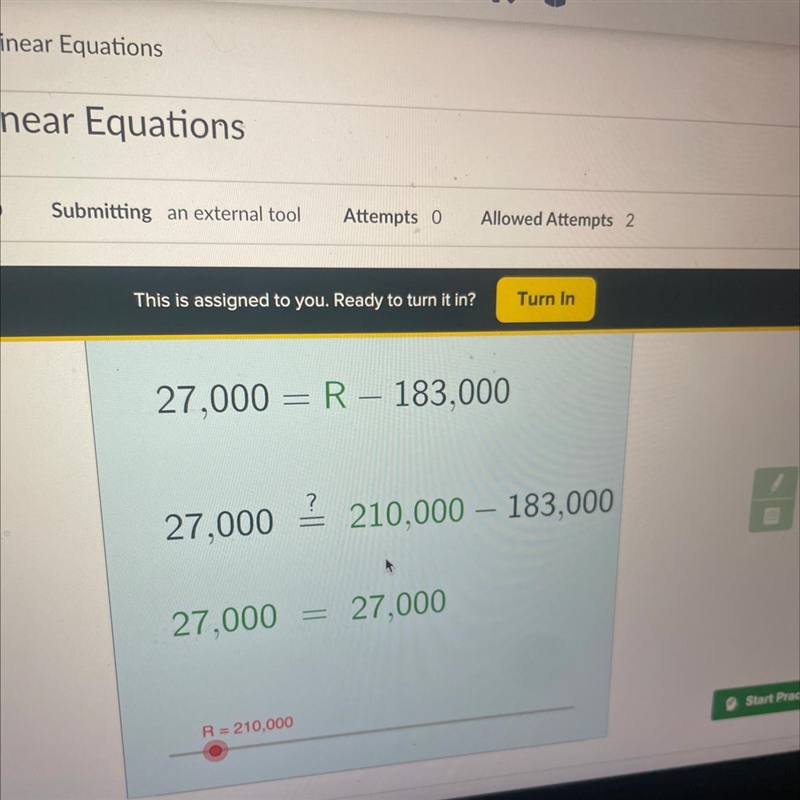 which value of R makes the right side of the equation equal to 27,000?a)210,000b)220,000c-example-1