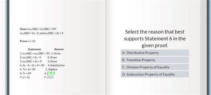 Select the reason that best supports Statement 6 in the given proof.-example-1