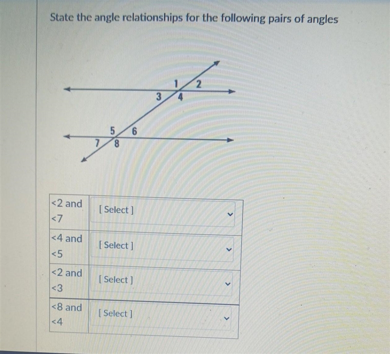 State the angle relationships for the following pairs of angles​-example-1