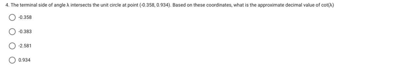 The terminal side of angle λ intersects the unit circle at point (-0.358, 0.934). Based-example-1