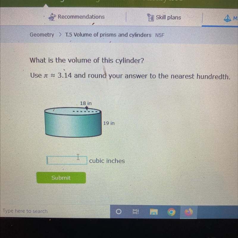 What is the volume of this cylinder? Use ≈ 3.14 and round your answer to the nearest-example-1