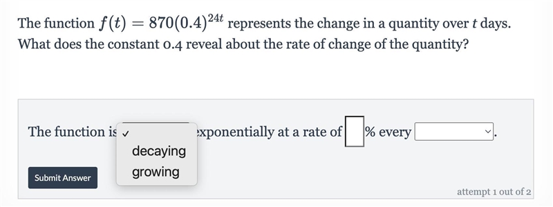 What does the constant 0.4 reveal about the rate of change of the quantity?-example-2