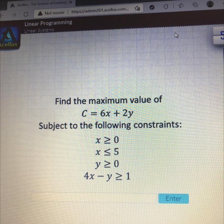 Help Reso Find the maximum value of C = 6x + 2y Subject to the following constraints-example-1