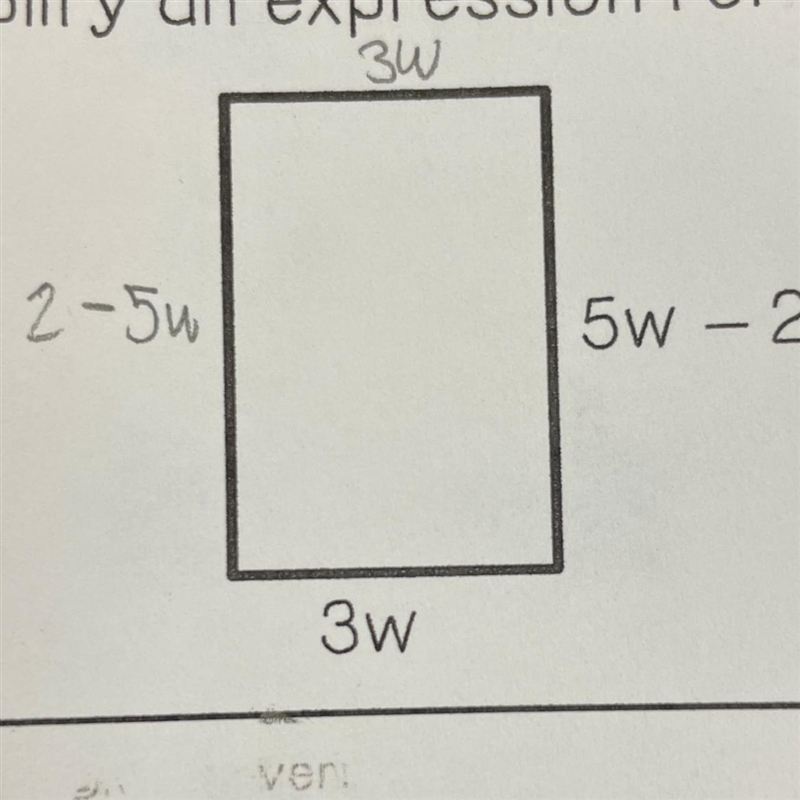 Simplify an expression for the perimeter of the rectangle.-example-1