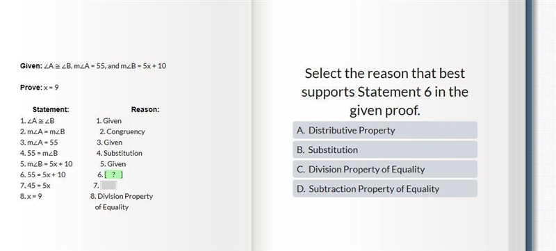 Select the reason that best supports Statement 6 in the given proof.-example-1