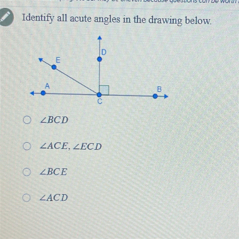 Identify all acute angles in drawing below-example-1