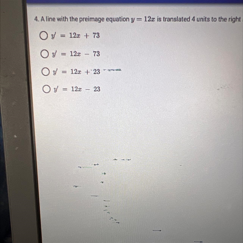 4. A line with the preimage equation y = 12x is translated 4 units to the right along-example-1