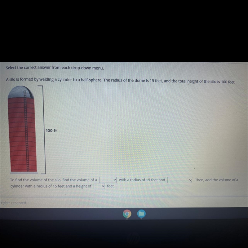 First drop down : 1. Cylinder 2.sphere Second drop down: 1.divide by 2 2. Divide by-example-1