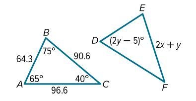 In the diagram, △ABC≅△DEF. Find the value of y.-example-1