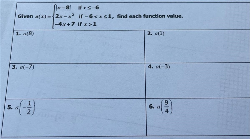 Find each function value for part 1, 3 and 5 with the given function-example-1