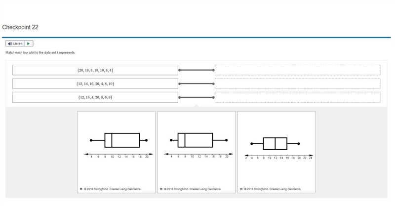 Match each box plot to the data set it represents. Put responses in the correct input-example-1