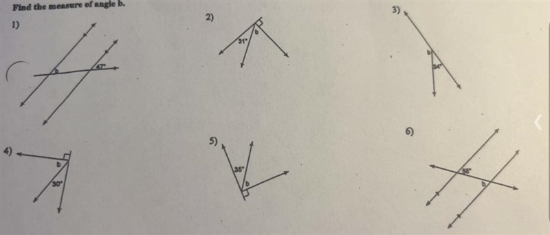 Find the measures of angle B (questions 1-6)-example-1