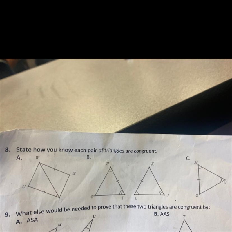 Number 8 State how you know each pair of triangles are congruent-example-1