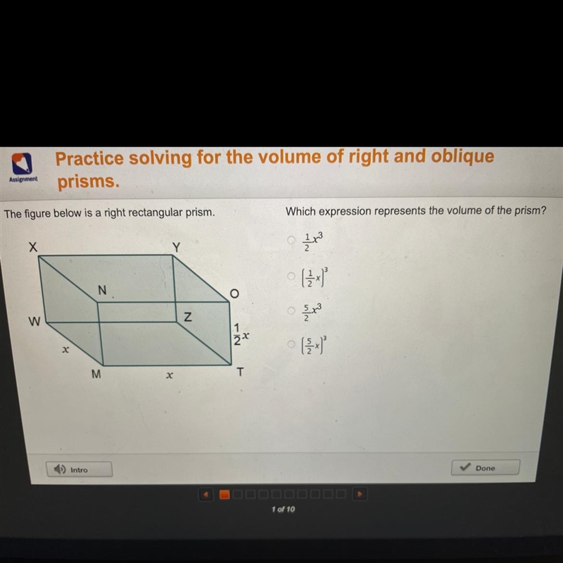 Which expression represents the volume of the prism-example-1