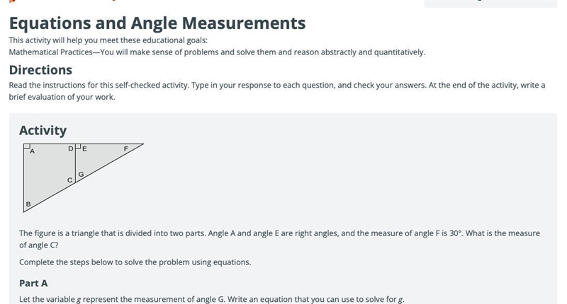 PLS HELP! The figure is a triangle that is divided into two parts. Angle A and angle-example-1