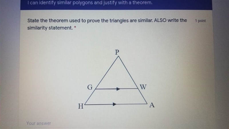 state the theorem used to prove the triangles are similar. ALSO write the similarity-example-1