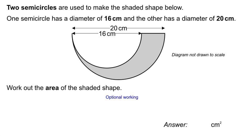 two semicircles are used to make the shaded shape below one semiciricle has a diameter-example-1