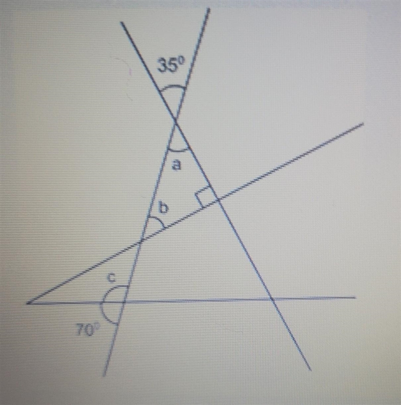 What are the measures of Angles a, b, and c? Show your work and explain your answers-example-1