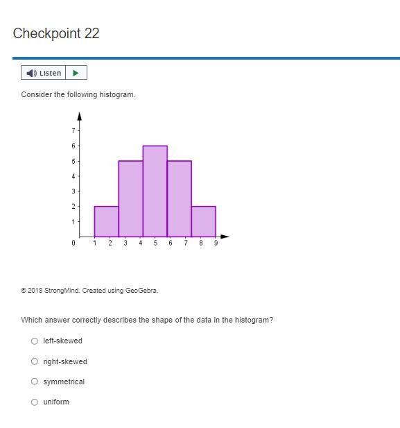 Consider the following histogram. A histogram with 5 bars with intervals of equal-example-1