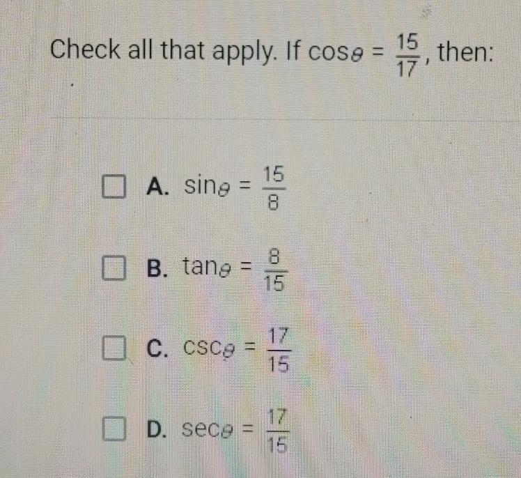 Check all that apply. If coso - 15, then = : 17-example-1