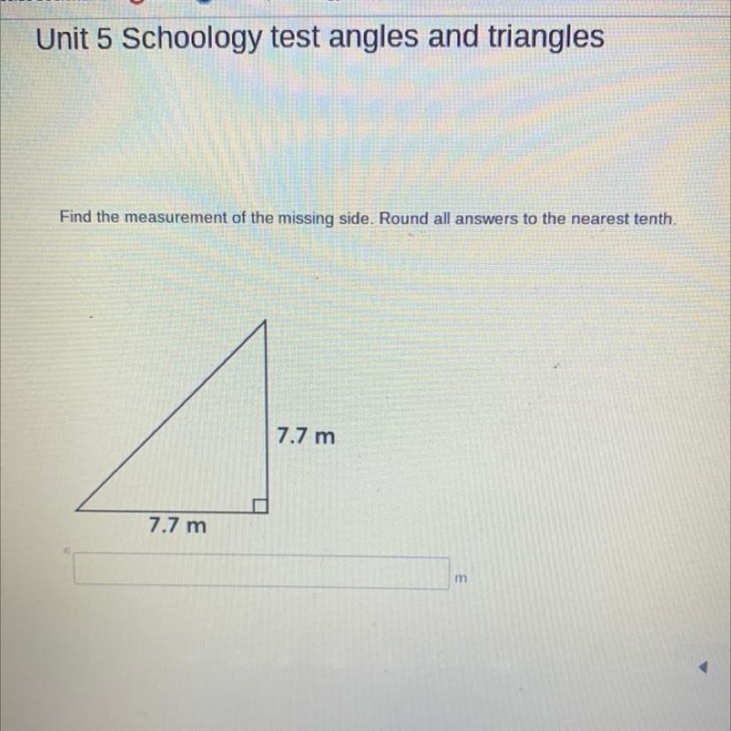 Find the measurement of the missing side. Round all answers to the nearest tenth.-example-1