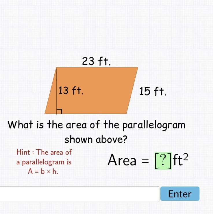 What is the area of the parallelogram shown above? Hint : The area of a parallelogram-example-1