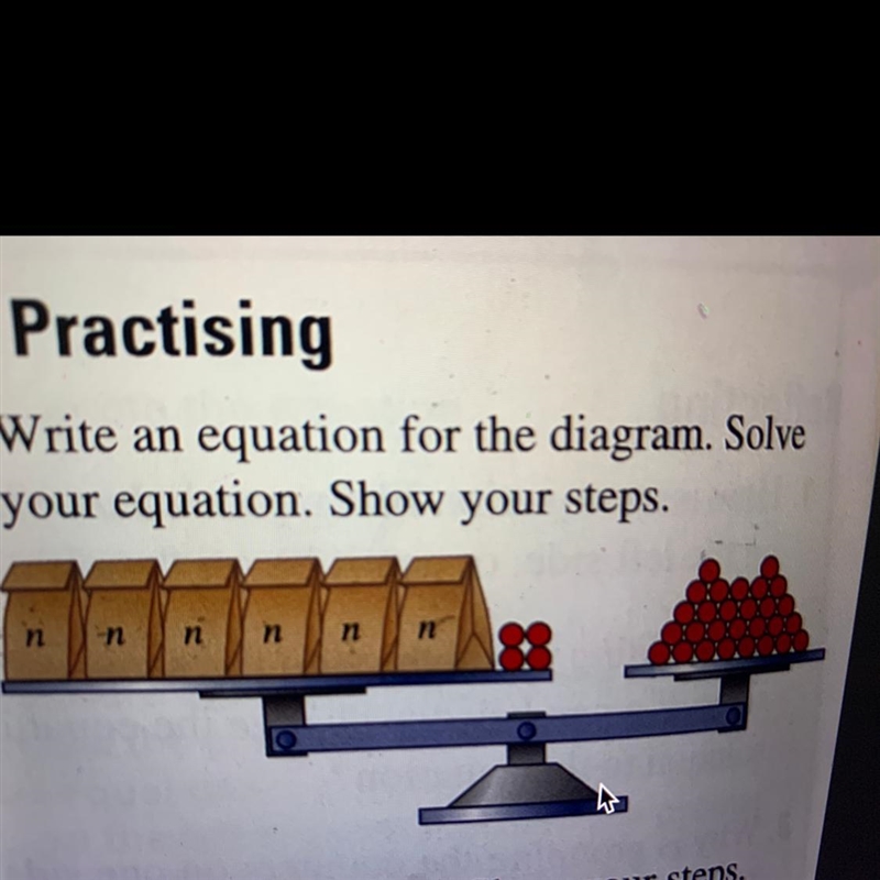 Practising 5. Write an equation for the diagram. Solve your equation. Show your steps-example-1