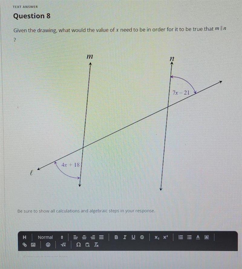 Need Help! Given the drawing, what would the value of x need to be in order for it-example-1