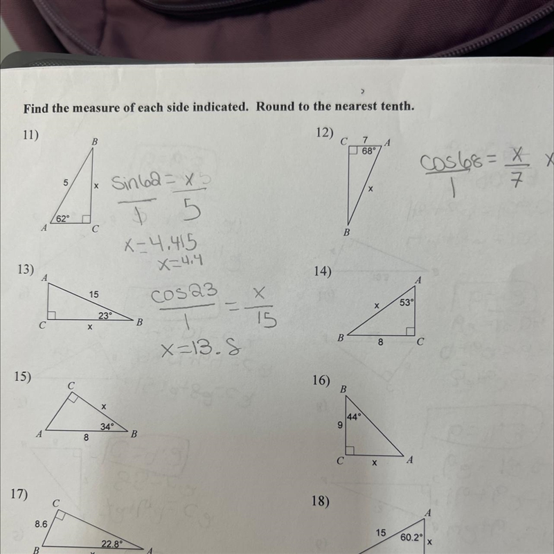 Just tell me whether to use sin, cos, or tan for number 14 you don’t have to solve-example-1