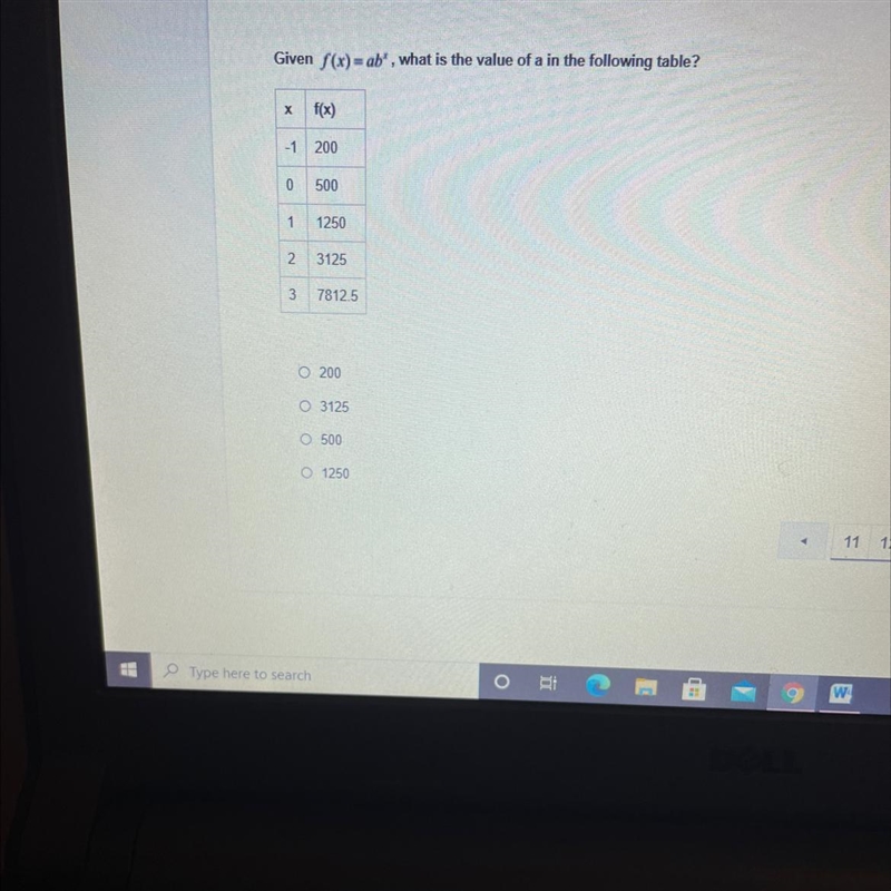 Given f(x)= ab^2 what is the value of a in the following table?-example-1