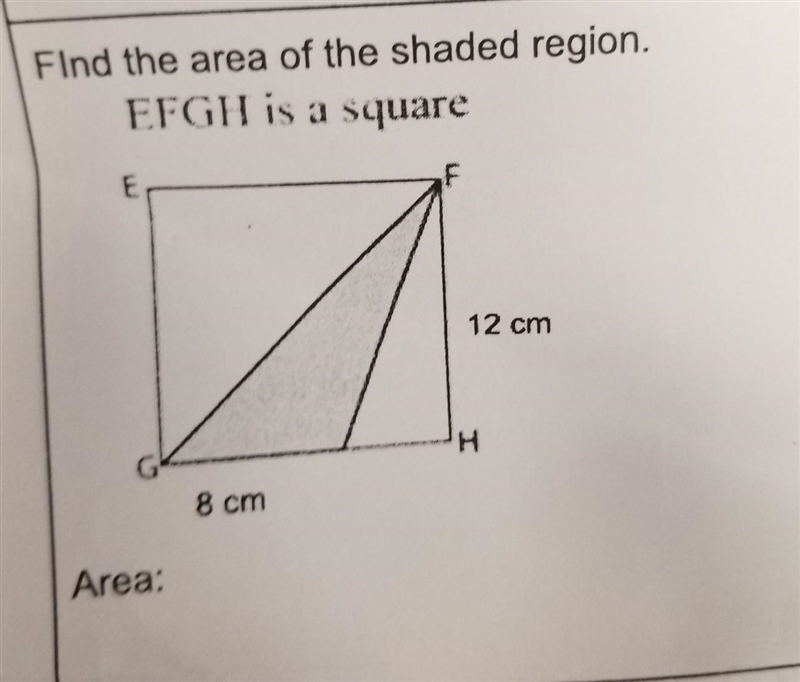 Please find the area of the shaded region. EFGH is a square ​-example-1