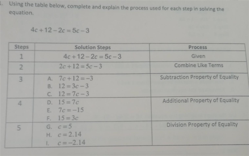 Using the table below, complete and explain the process used for each step in solving-example-1