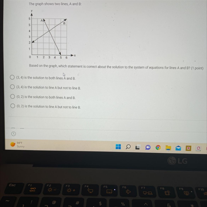 Based on the graph, which statement is correct about the solution to the system of-example-1