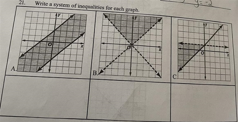 Write a system of any qualities for each graph Need help with 21. a. ,b. And c.-example-1