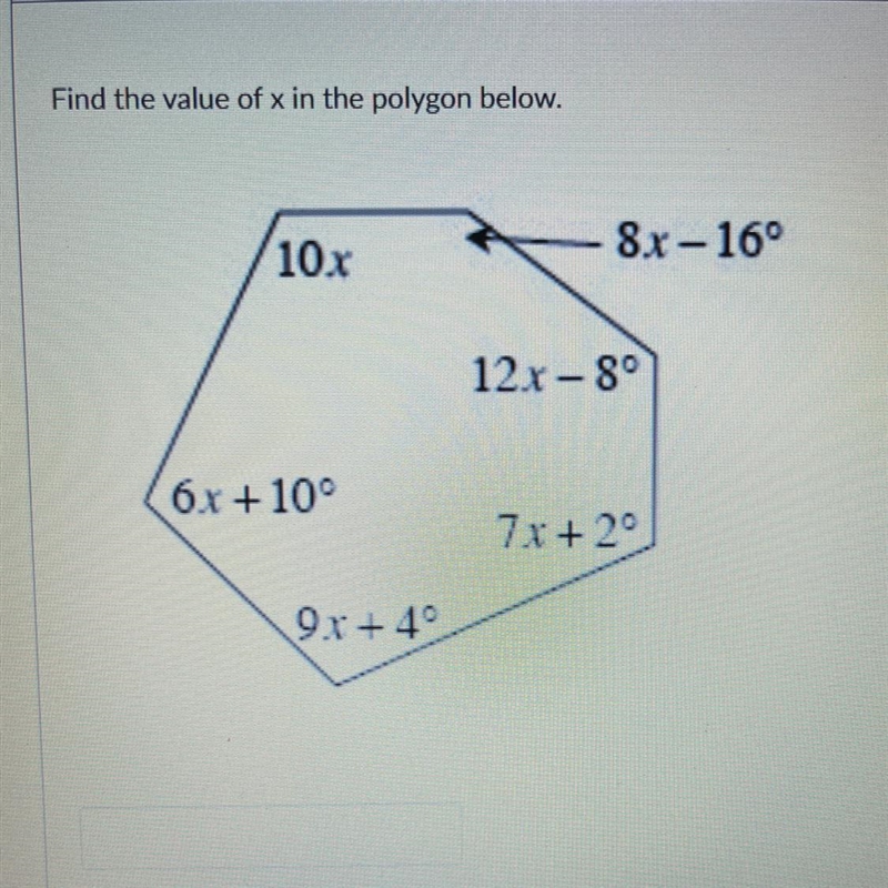 Find the value of X in the polygon below.-example-1