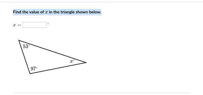 Find the value of x in the triangle shown below.-example-1