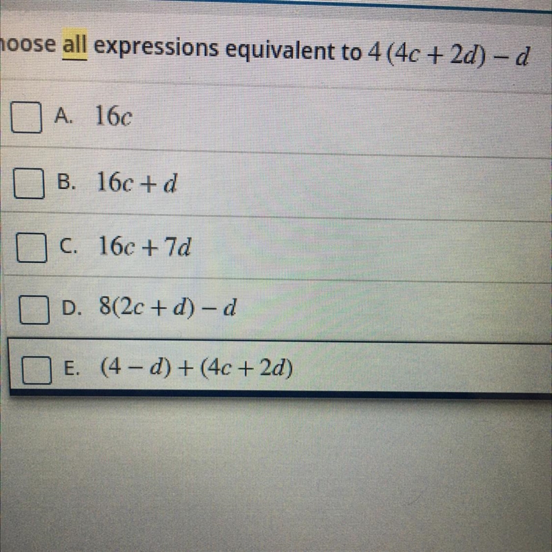 Can someone please help me? :( please choose all that are equivalent-example-1