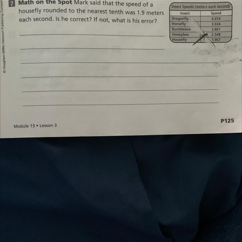 Math on the Spot Mark said that the speed of a housefly rounded to the nearest tenth-example-1