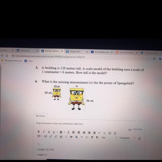 What is the missing measurement (w) for the poster of spongebob.-example-1