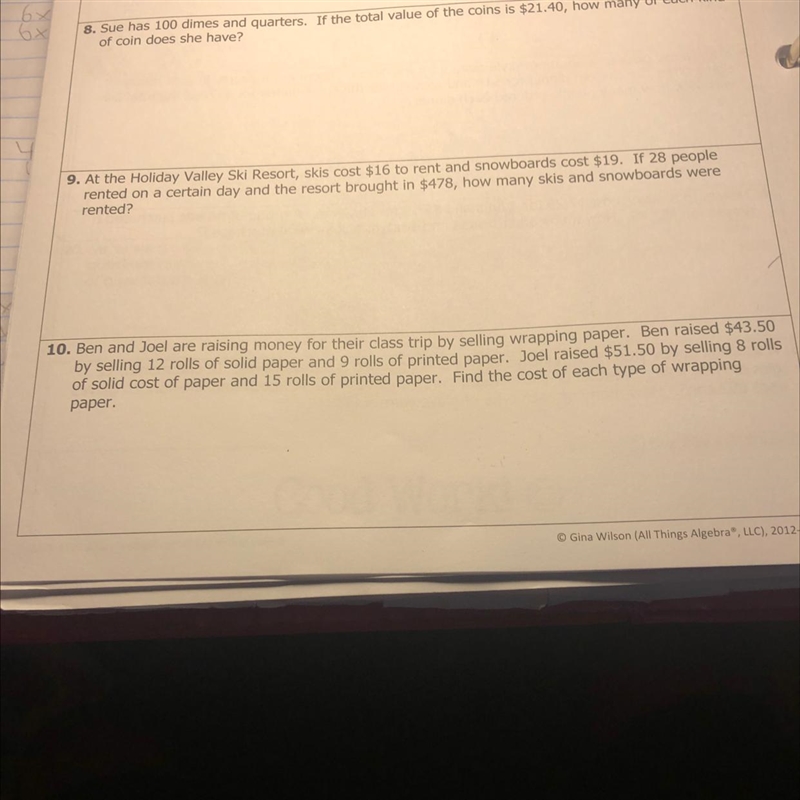 Solve question 10 using substitution or elimination. Show all work.-example-1