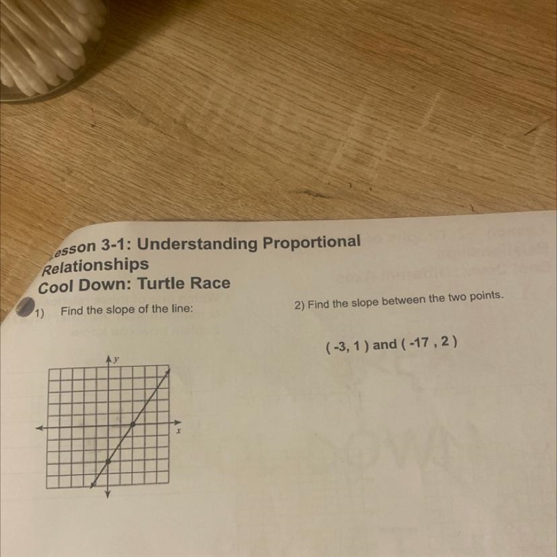 1) Find the slope of the line 2) find the slope between the two points help please-example-1