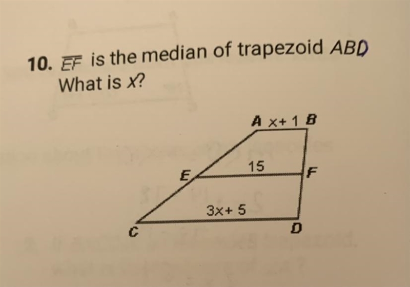 EF is the median of trapezoid ABD. What is x?-example-1