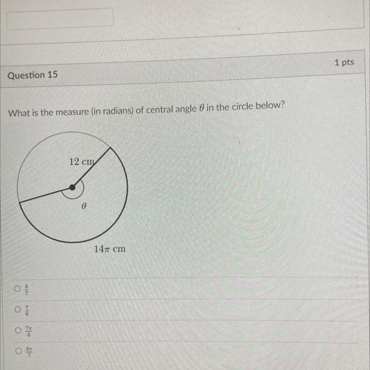 What is the measure (in radians) of central angle & in the circle below? O O O-example-1