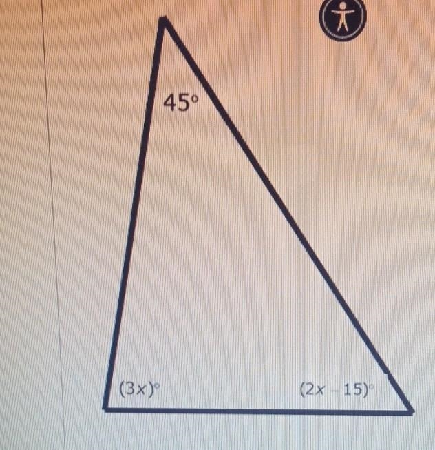 The angle measures of a triangle in the diagram. choose 15 45 12 30​-example-1