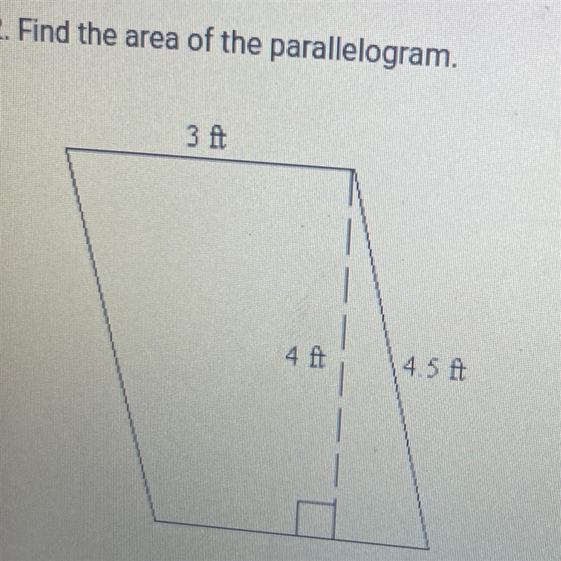 Find the area of the parallelogram? A. 13.5 B. 18 C. 16 D. 12-example-1